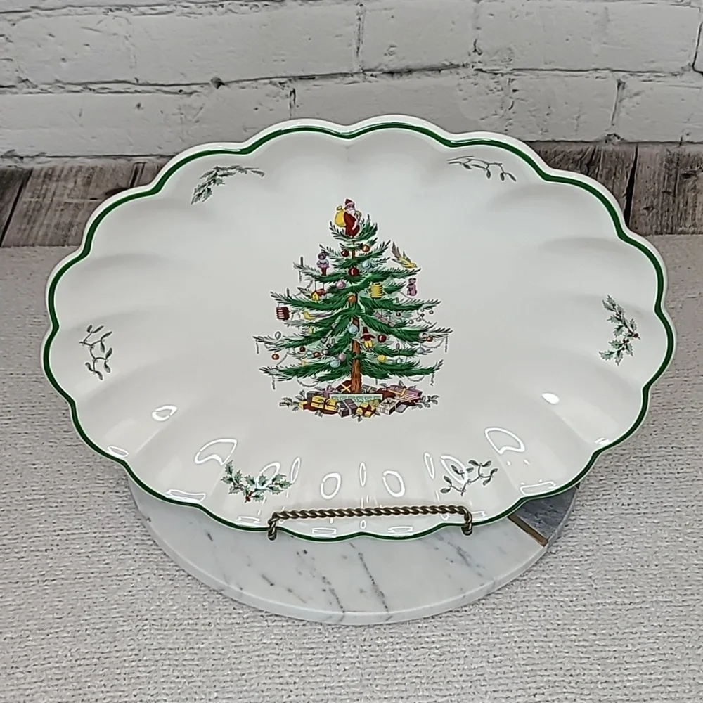 Spode Christmas Tree Mint Vintage Collectible Large Scallop/Fluted Oval Platter